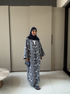 Customized Embroidered Denim Abaya – Navy Blue