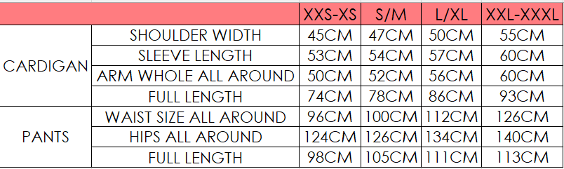 Size chart for Saadiyat Suit - Orange