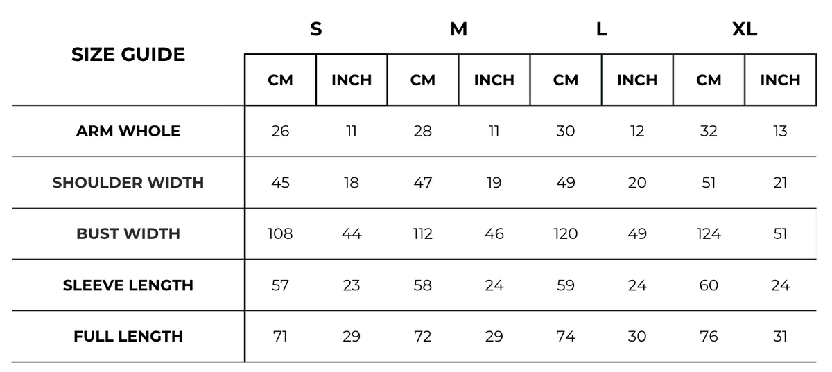 English Size Guide