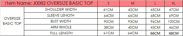 Size chart for Long Sleeves Basic Top - Navy Blue