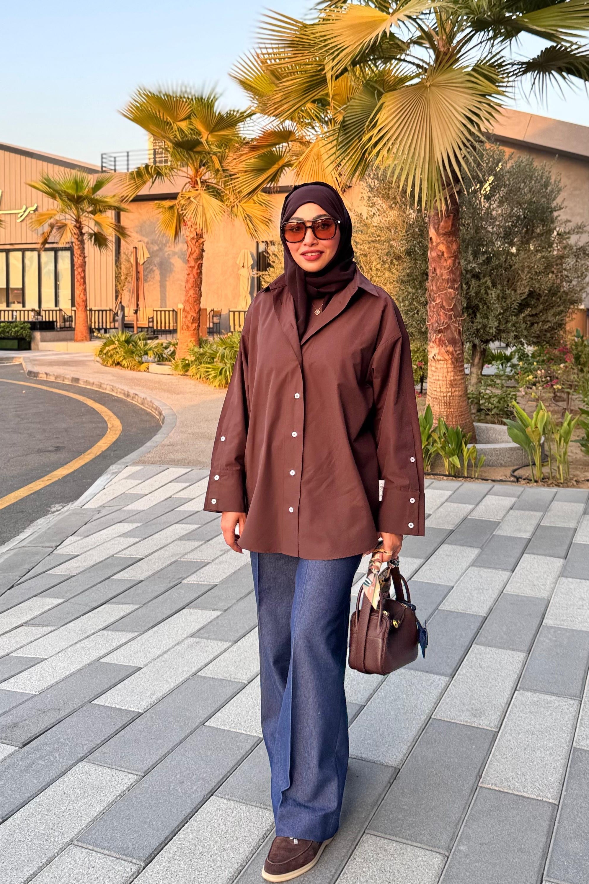 Oversized Poplin Shirt - Brown