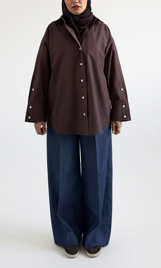 Oversized Poplin Shirt - Brown