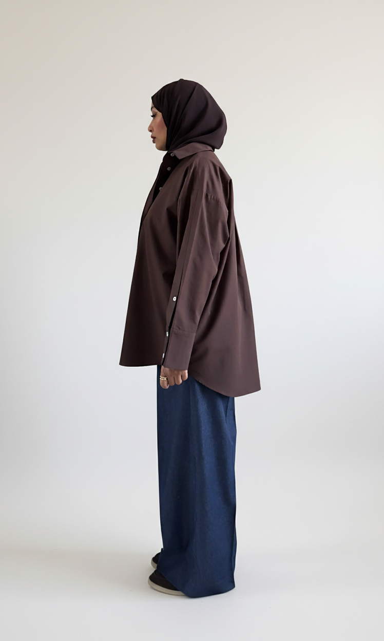 Oversized Poplin Shirt - Brown