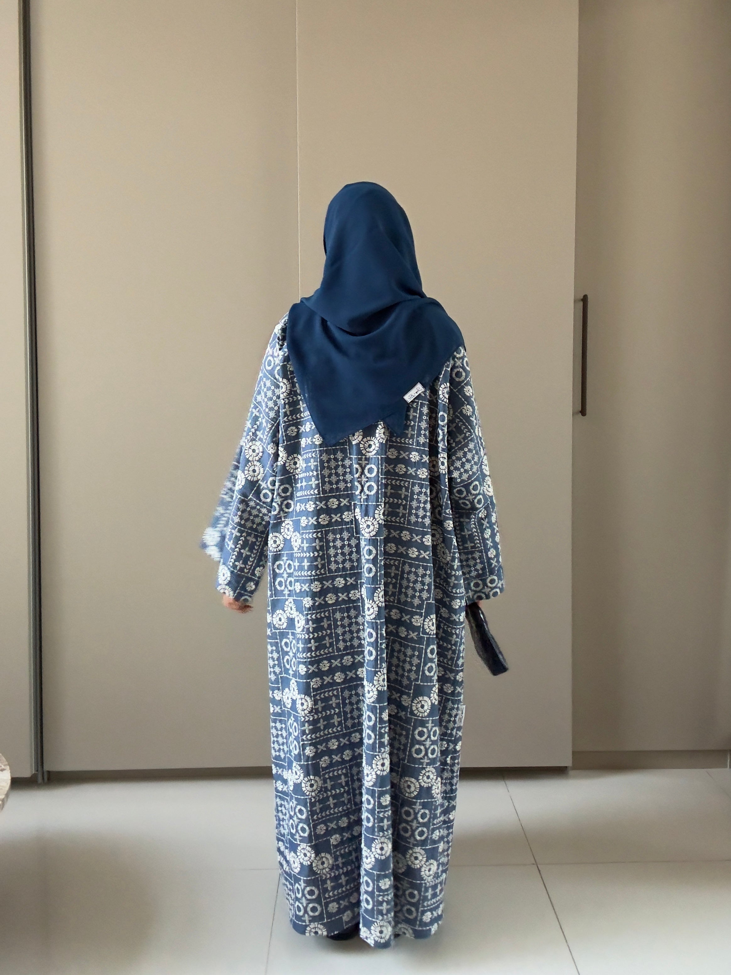 Customized Embroidered Denim Abaya – Blue