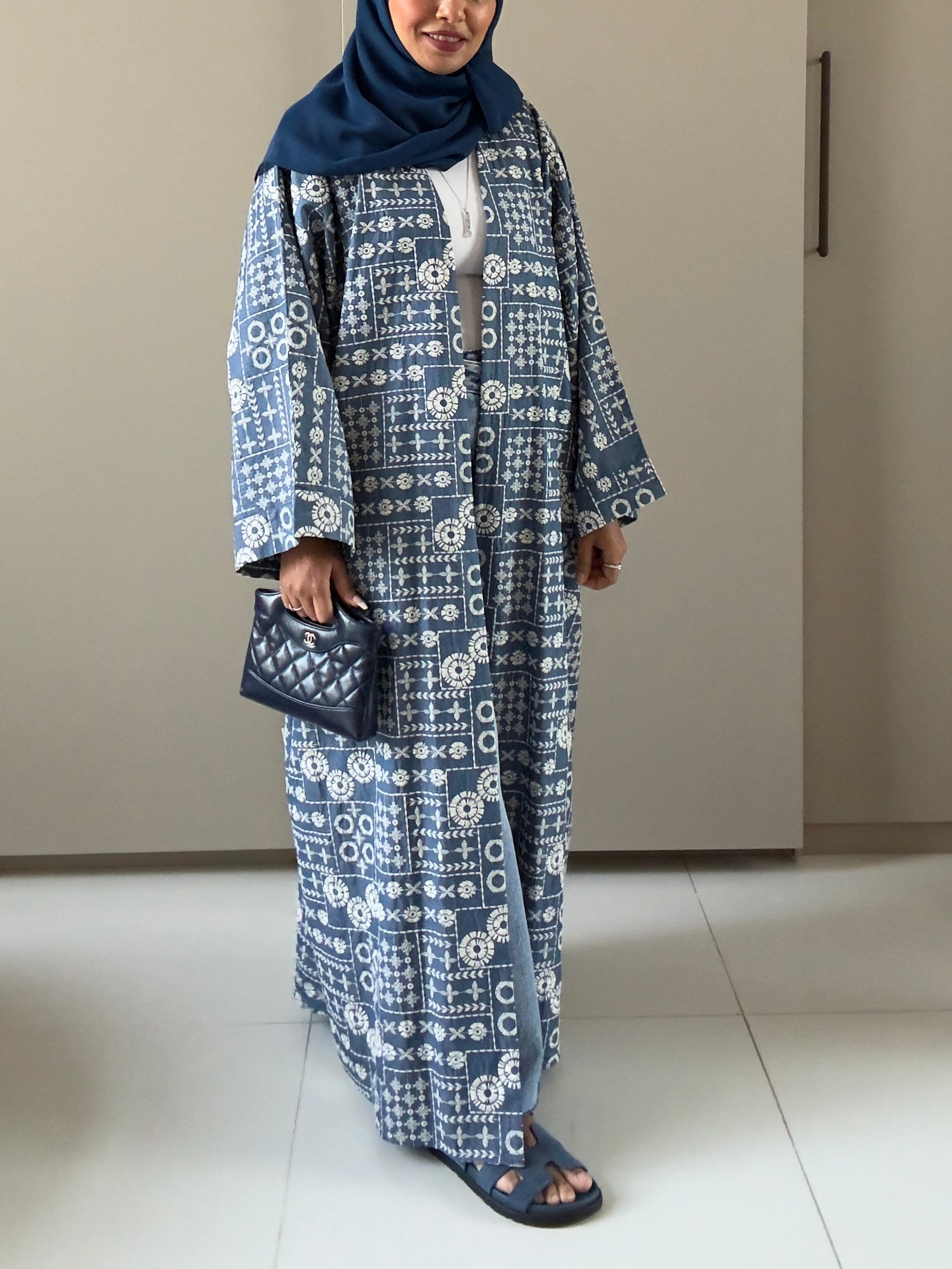 Customized Embroidered Denim Abaya – Blue