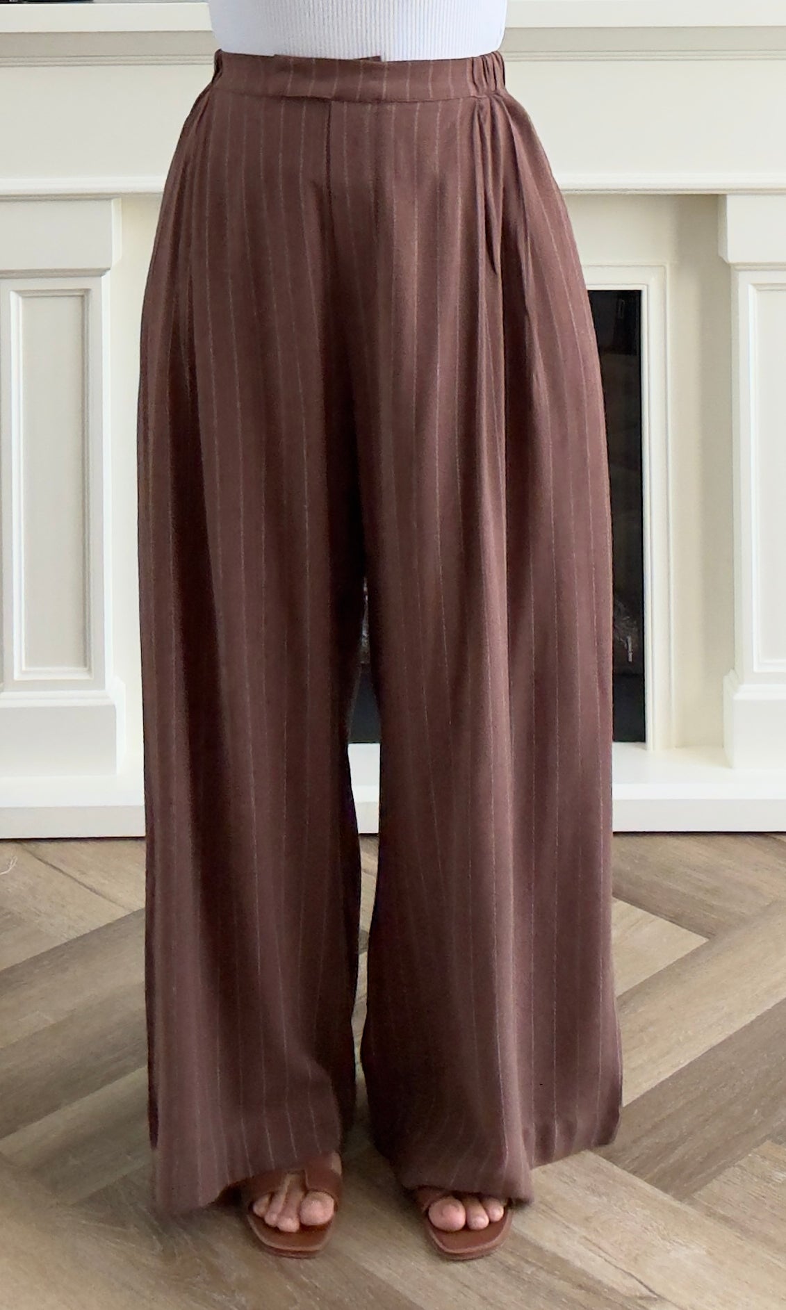 Linen Stripes Pants - Brown