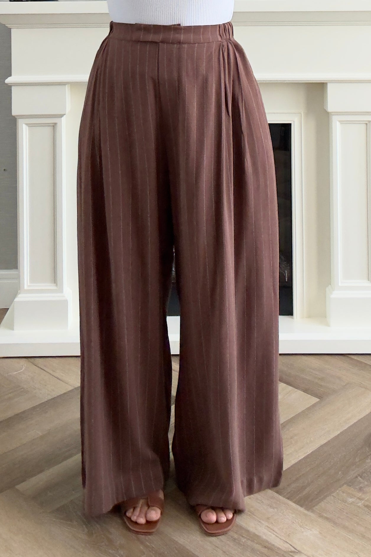 Linen Stripes Pants - Brown