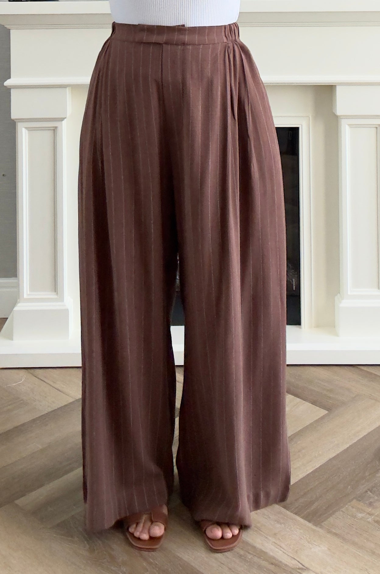 Linen Stripes Pants - Brown