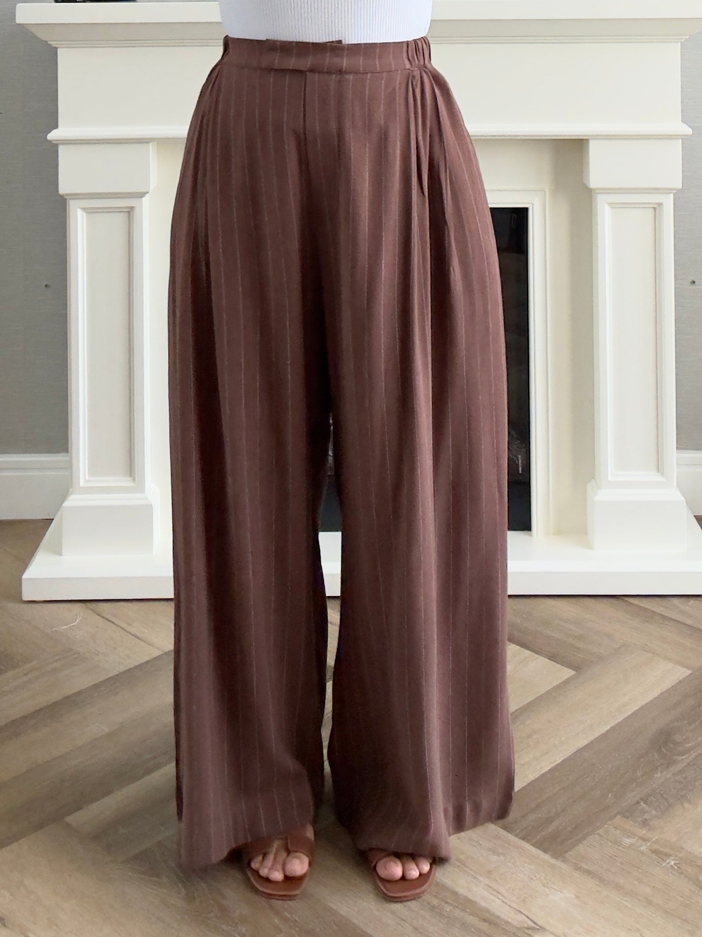 Linen Stripes Pants - Brown