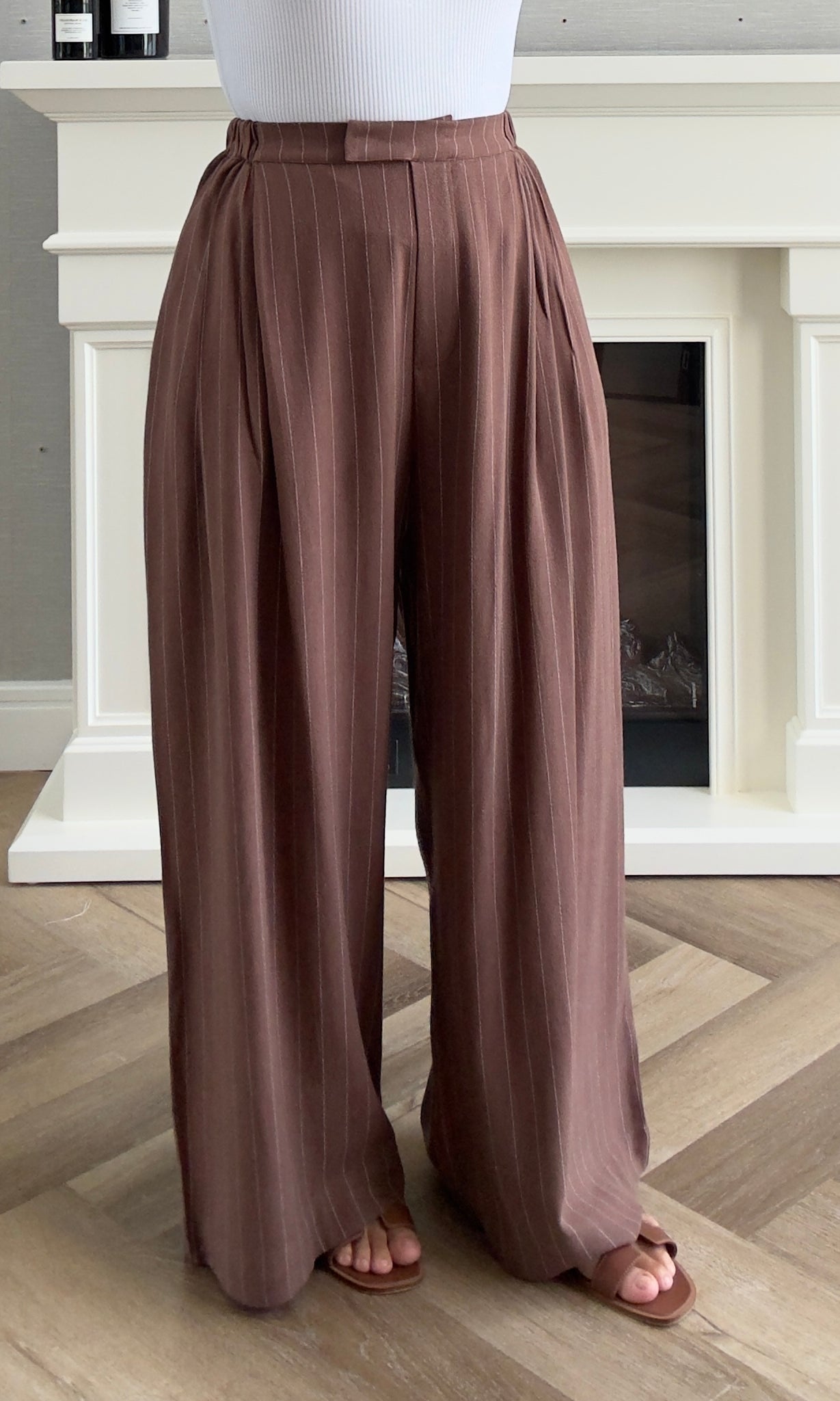 Linen Stripes Pants - Brown