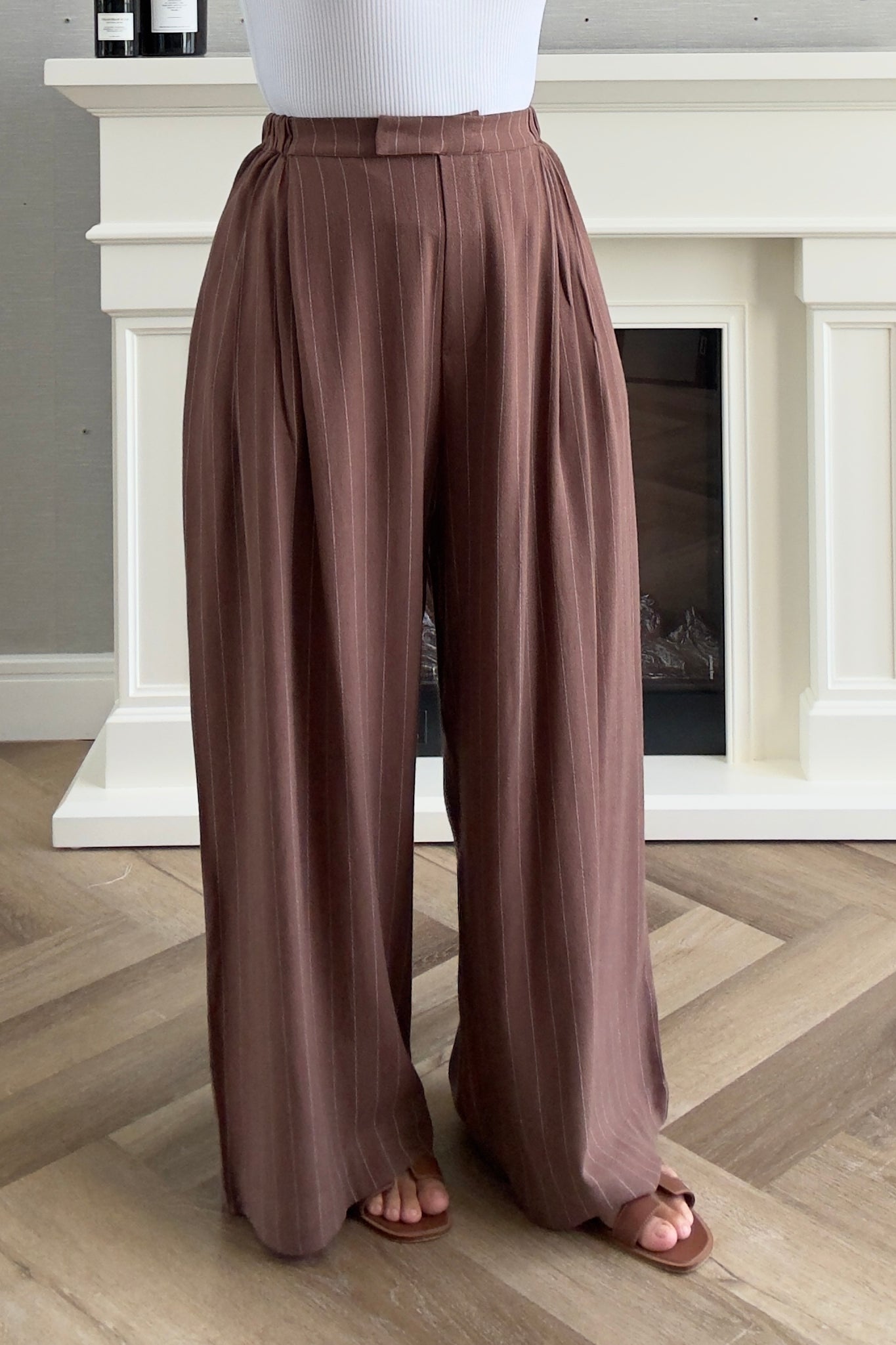 Linen Stripes Pants - Brown