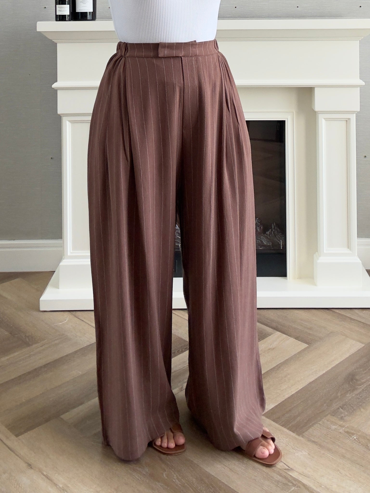 Linen Stripes Pants - Brown