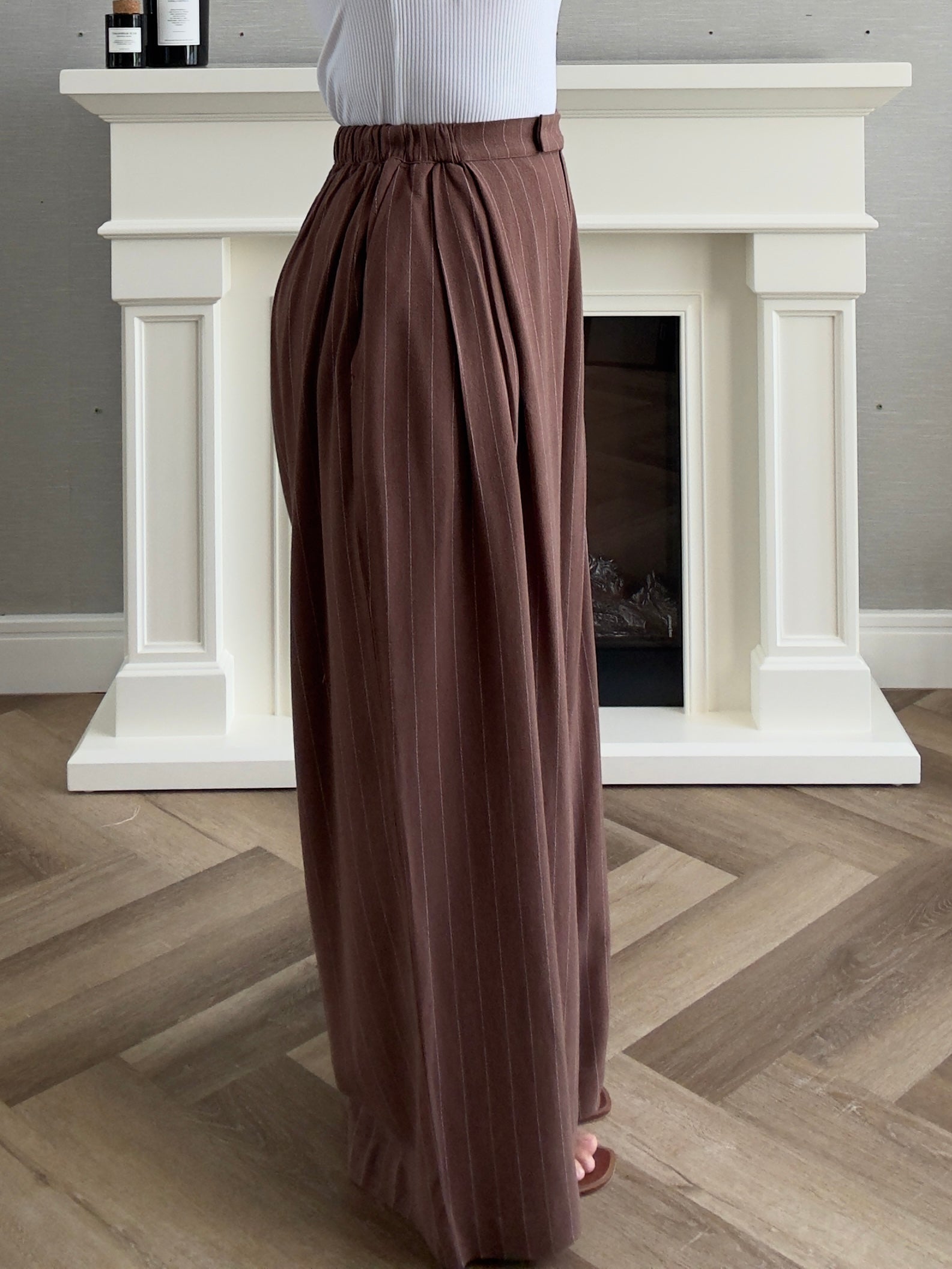 Linen Stripes Pants - Brown