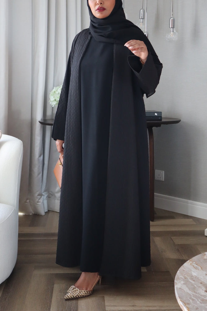 Waves Abaya With Scarf - Black