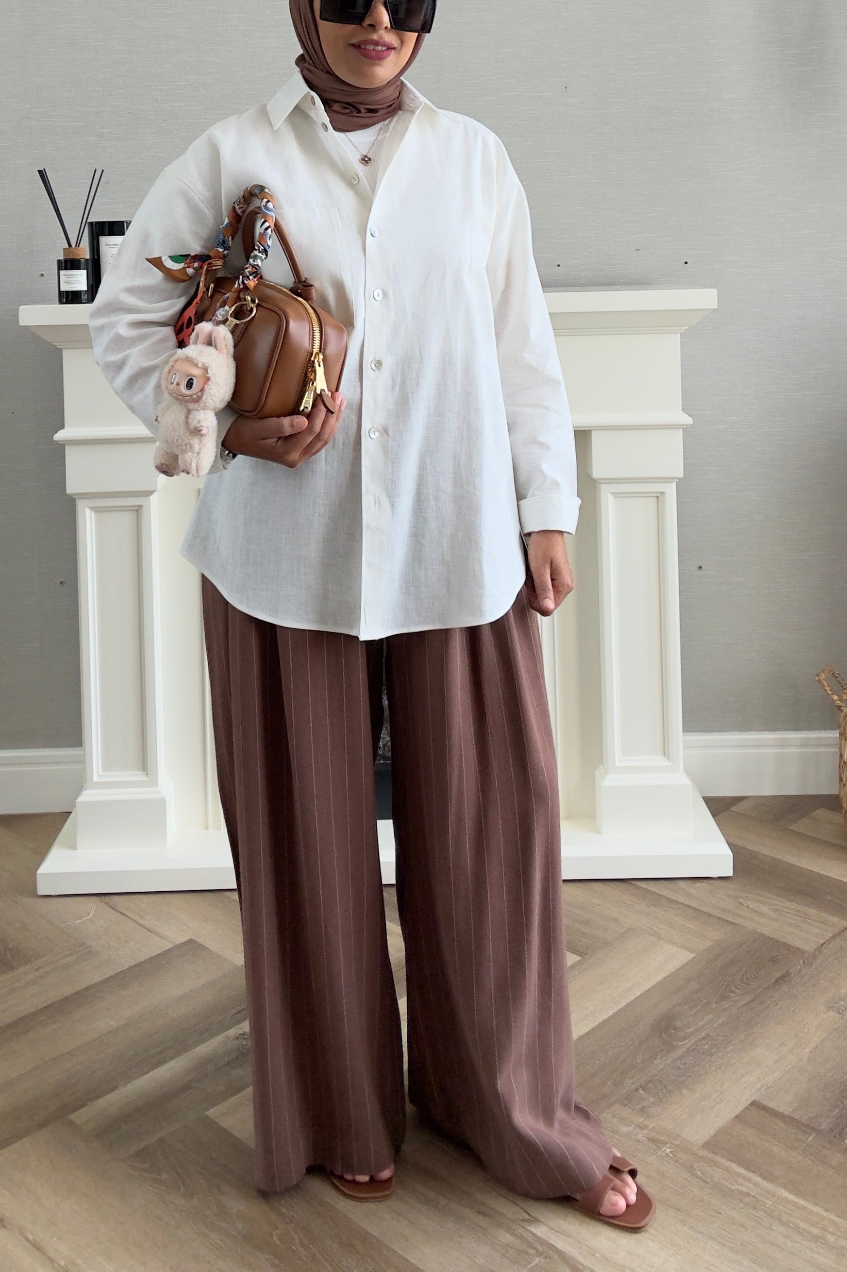 Linen Stripes Pants - Brown