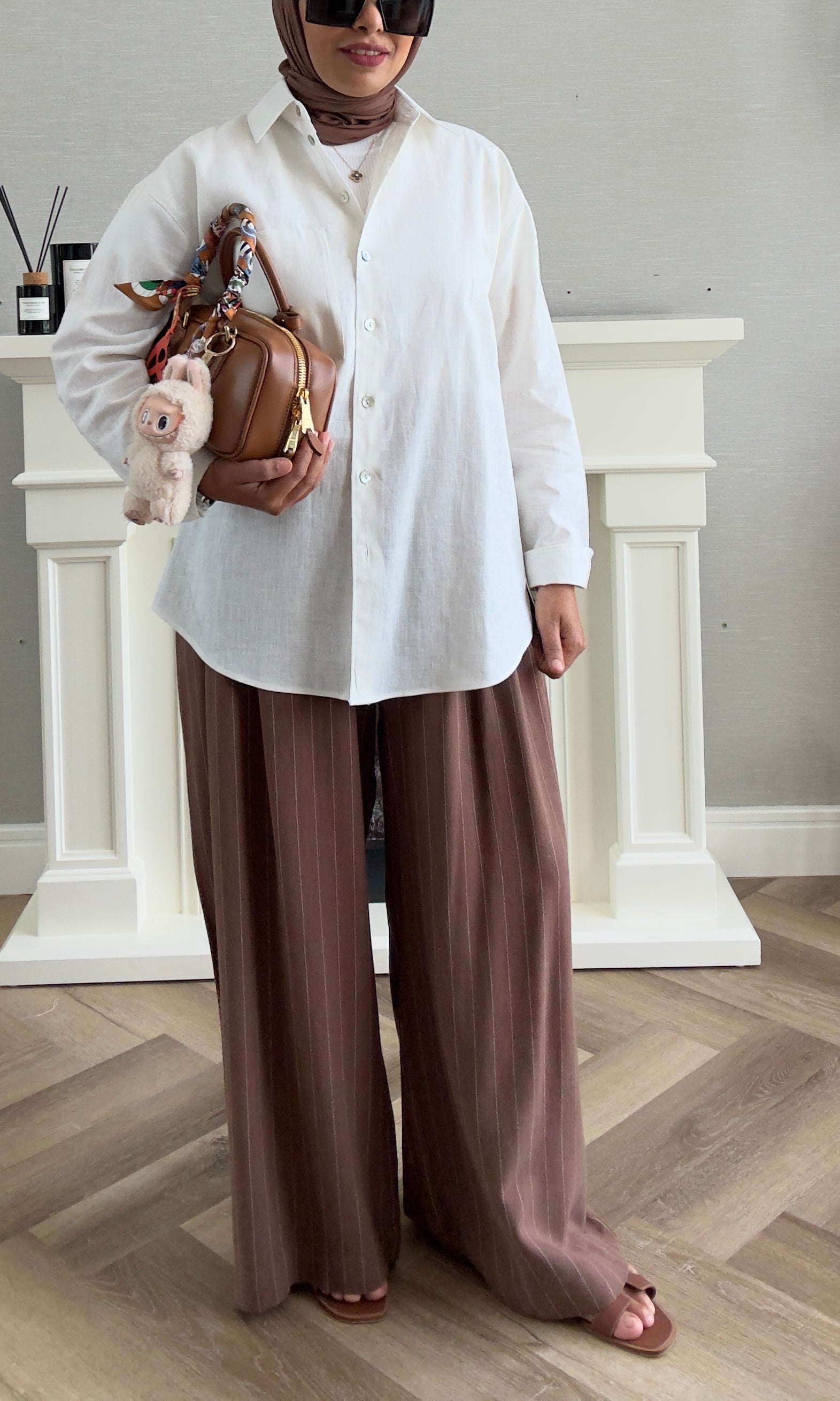 Linen Stripes Pants - Brown