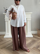Linen Stripes Pants - Brown
