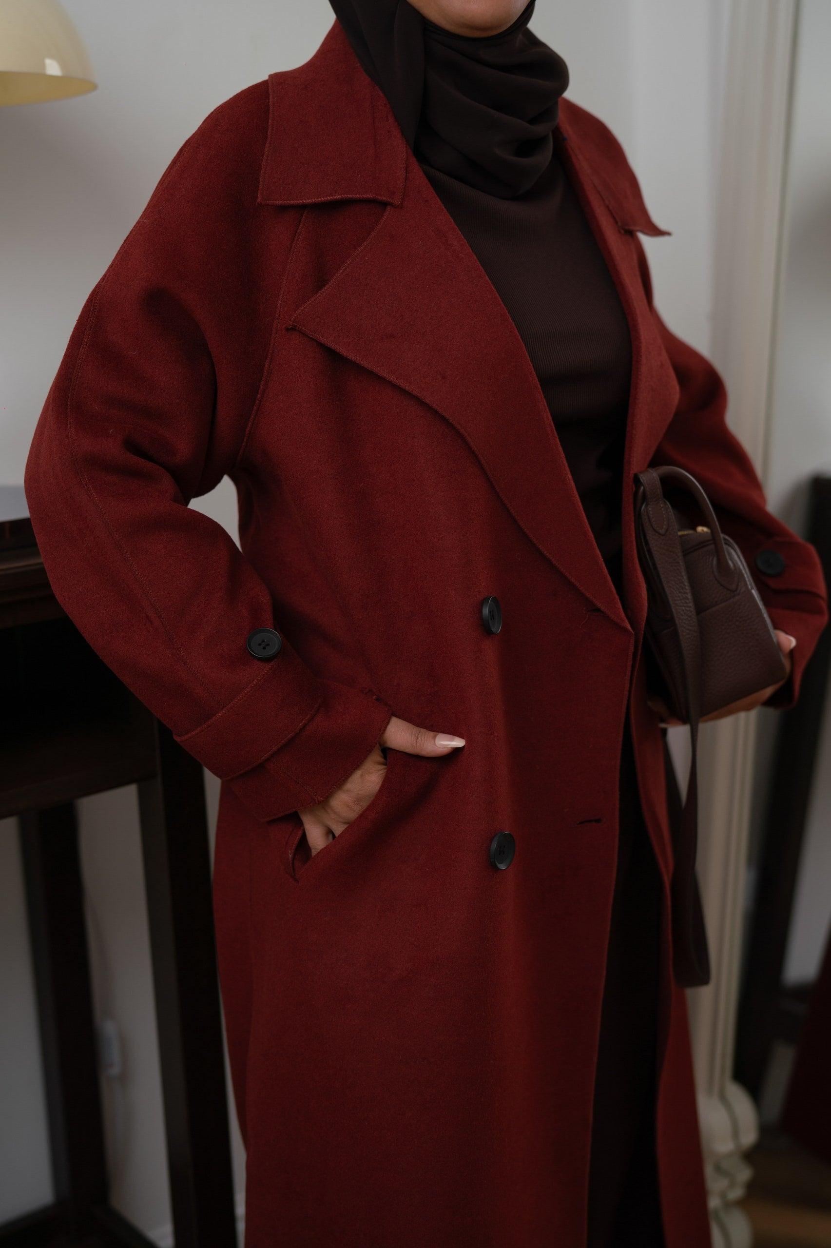 Luxury Maxi Coat - Maroon