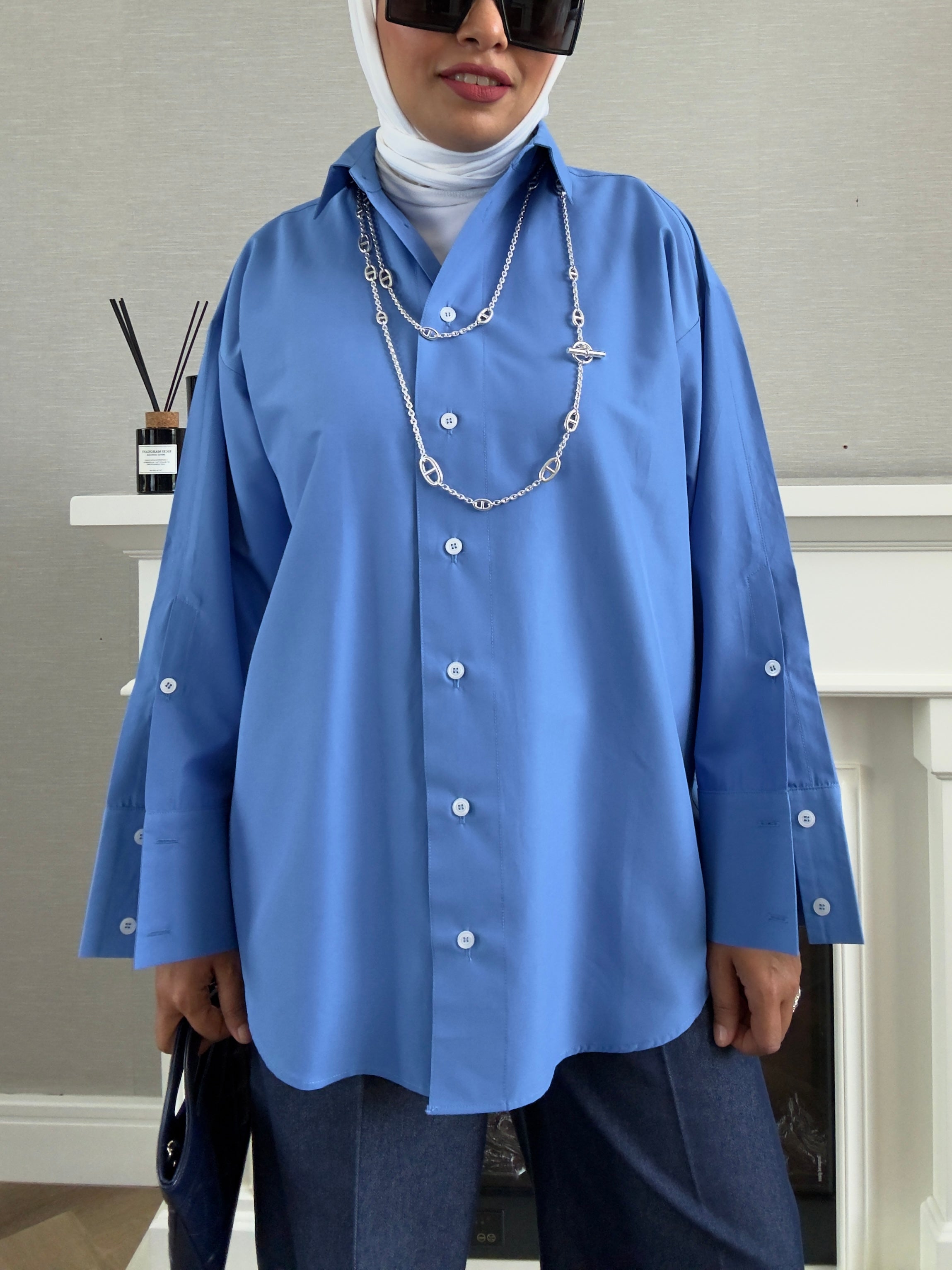 Oversized Poplin Shirt - Blue