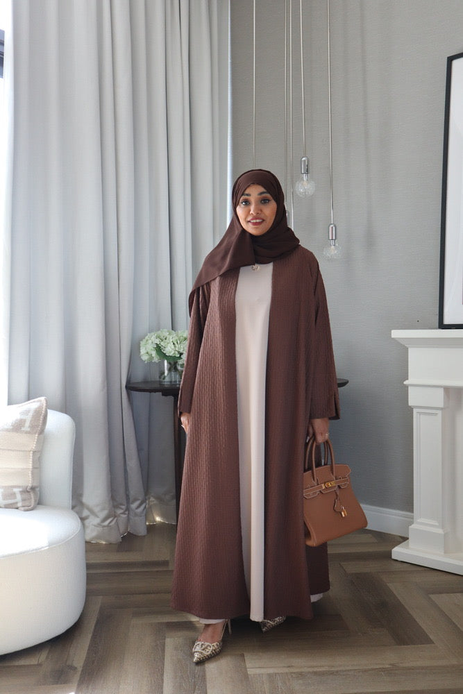 Waves Abaya With Scarf - Brown