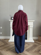 Oversized Poplin Shirt - Maroon