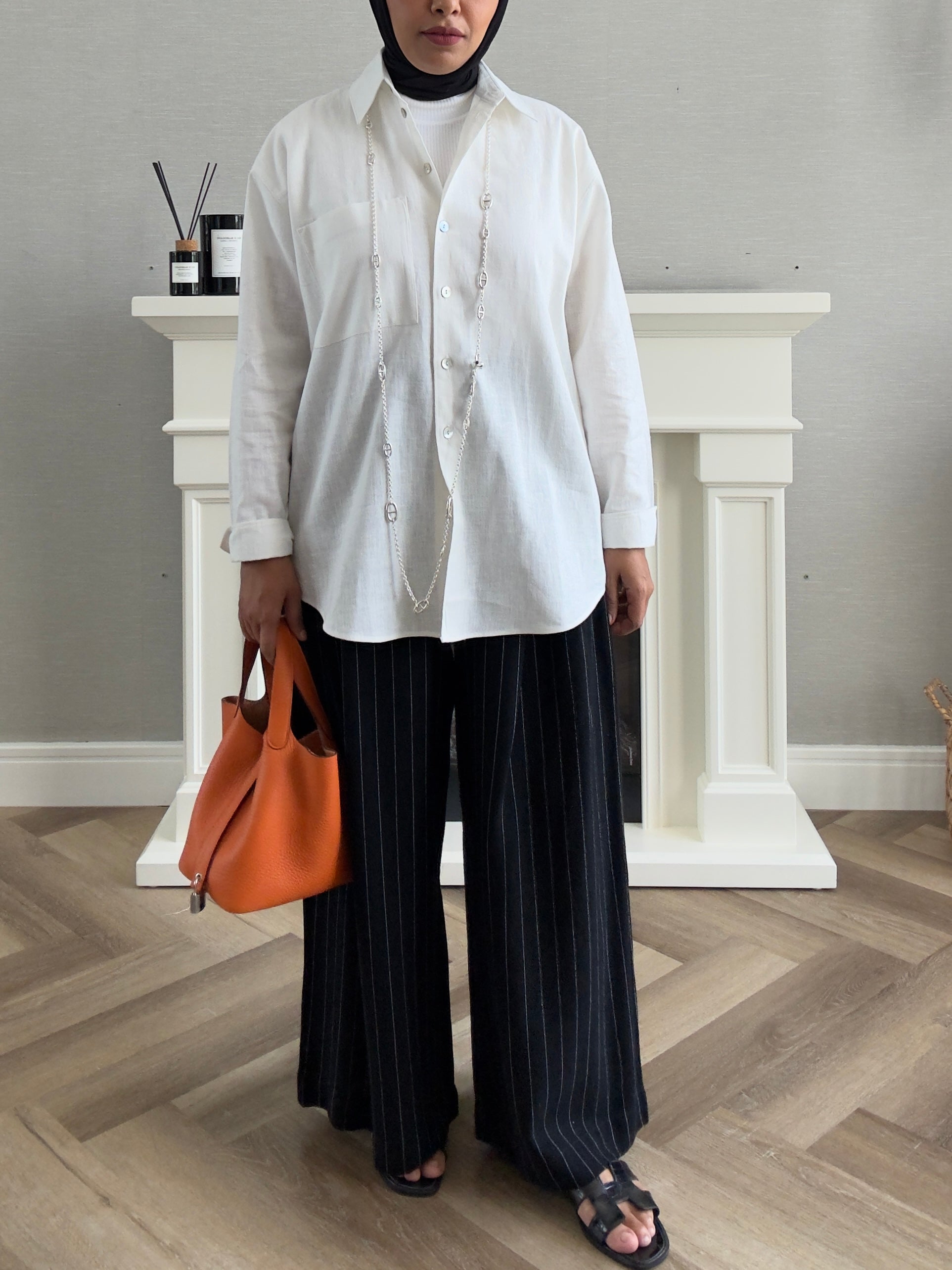 Linen Stripes Pants - Black