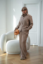 Wide Legs Pleats Pants - Brown