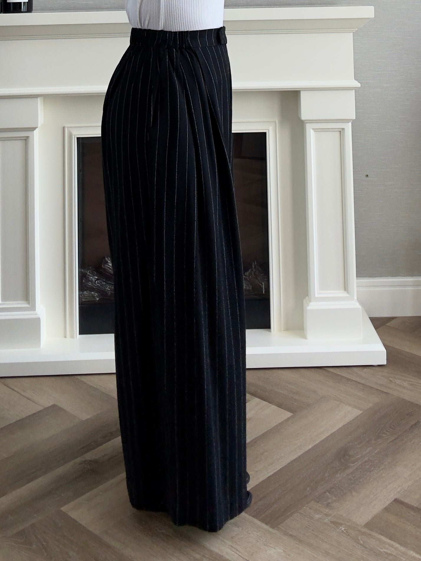 Linen Stripes Pants - Black