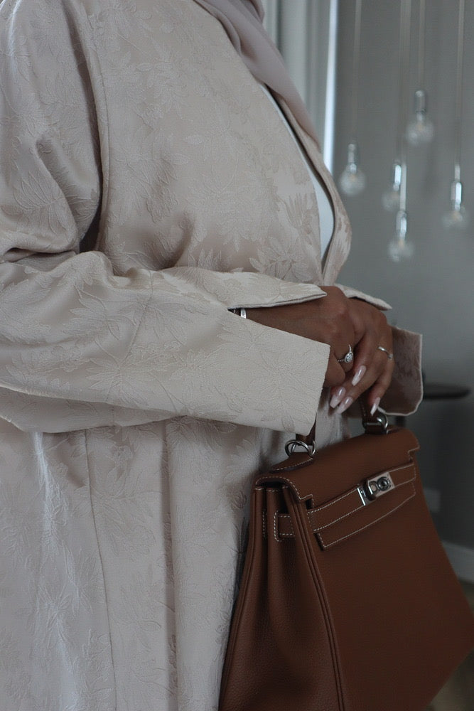 Mahra Abaya With Scarf - Beige Flower Embroidery