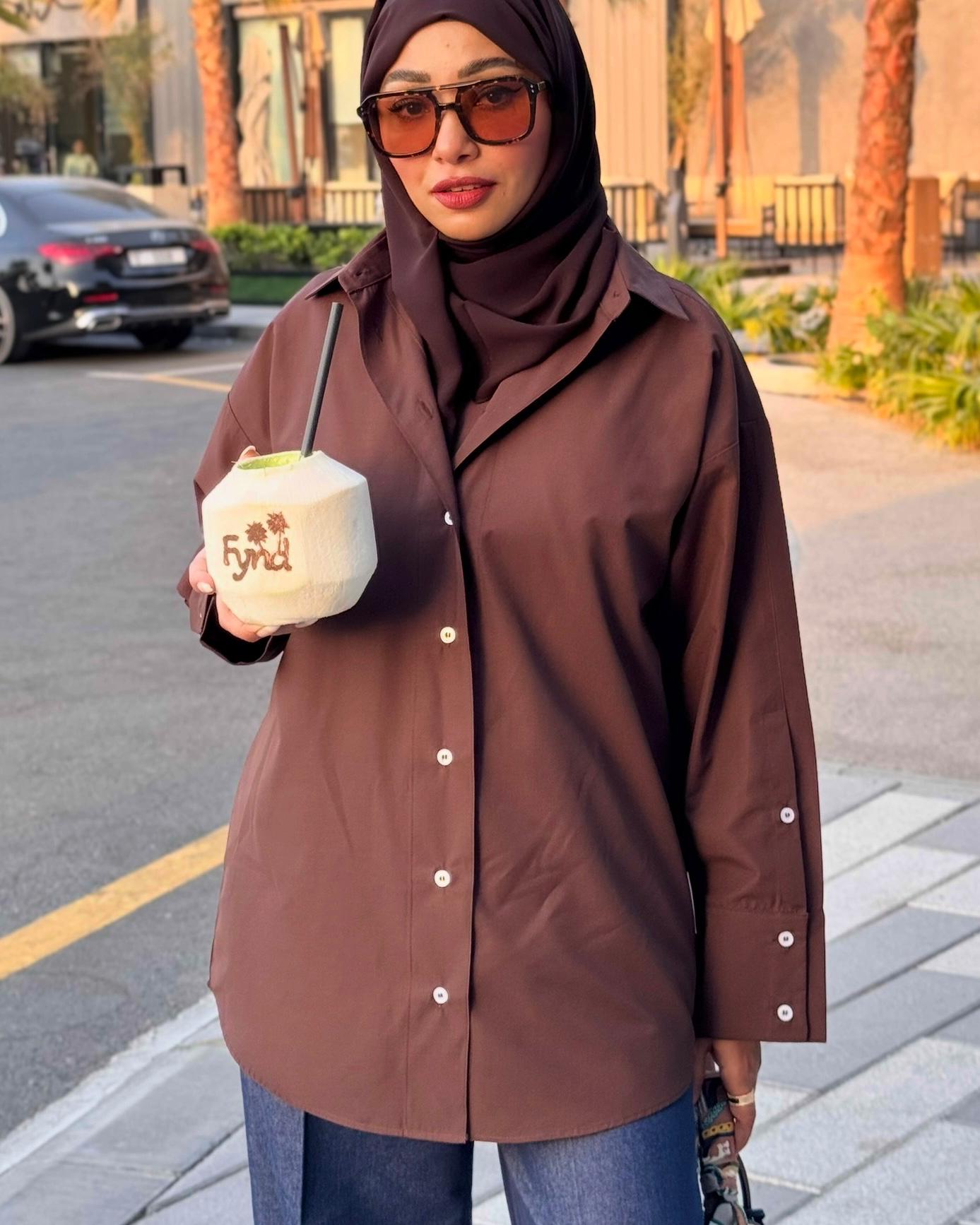 Oversized Poplin Shirt - Brown