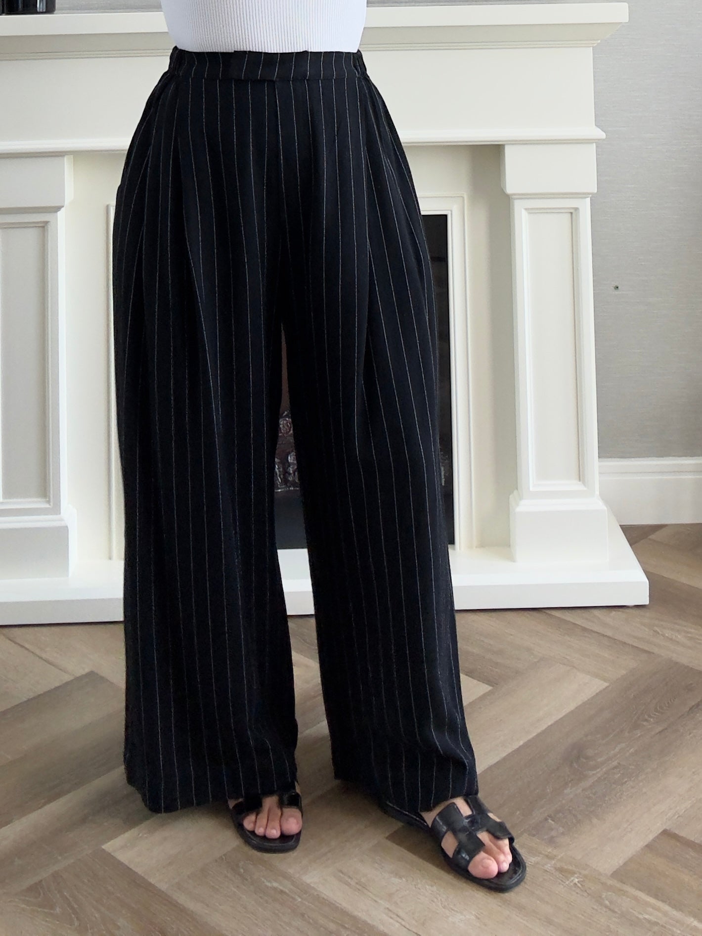 Linen Stripes Pants - Black