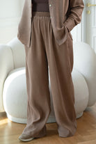 Wide Legs Pleats Pants - Brown