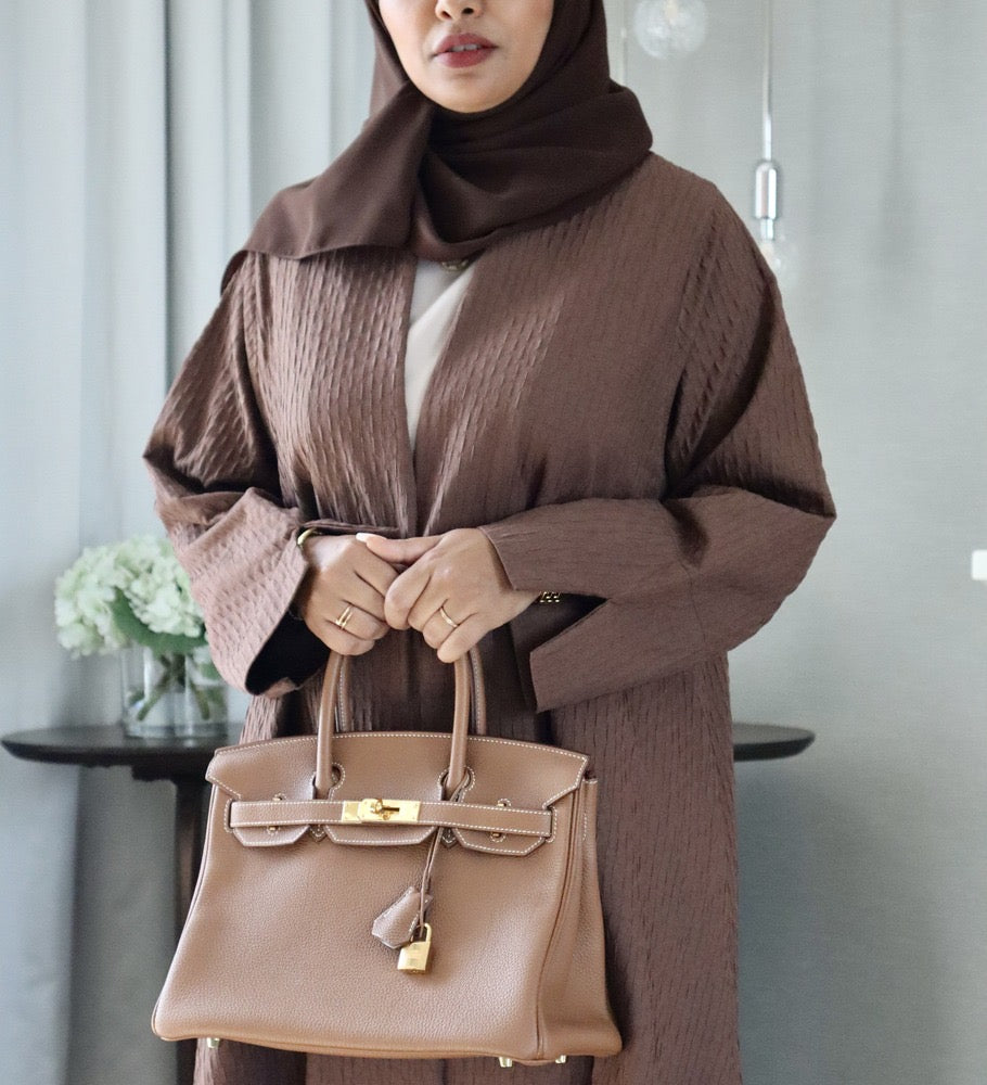 Waves Abaya With Scarf - Brown