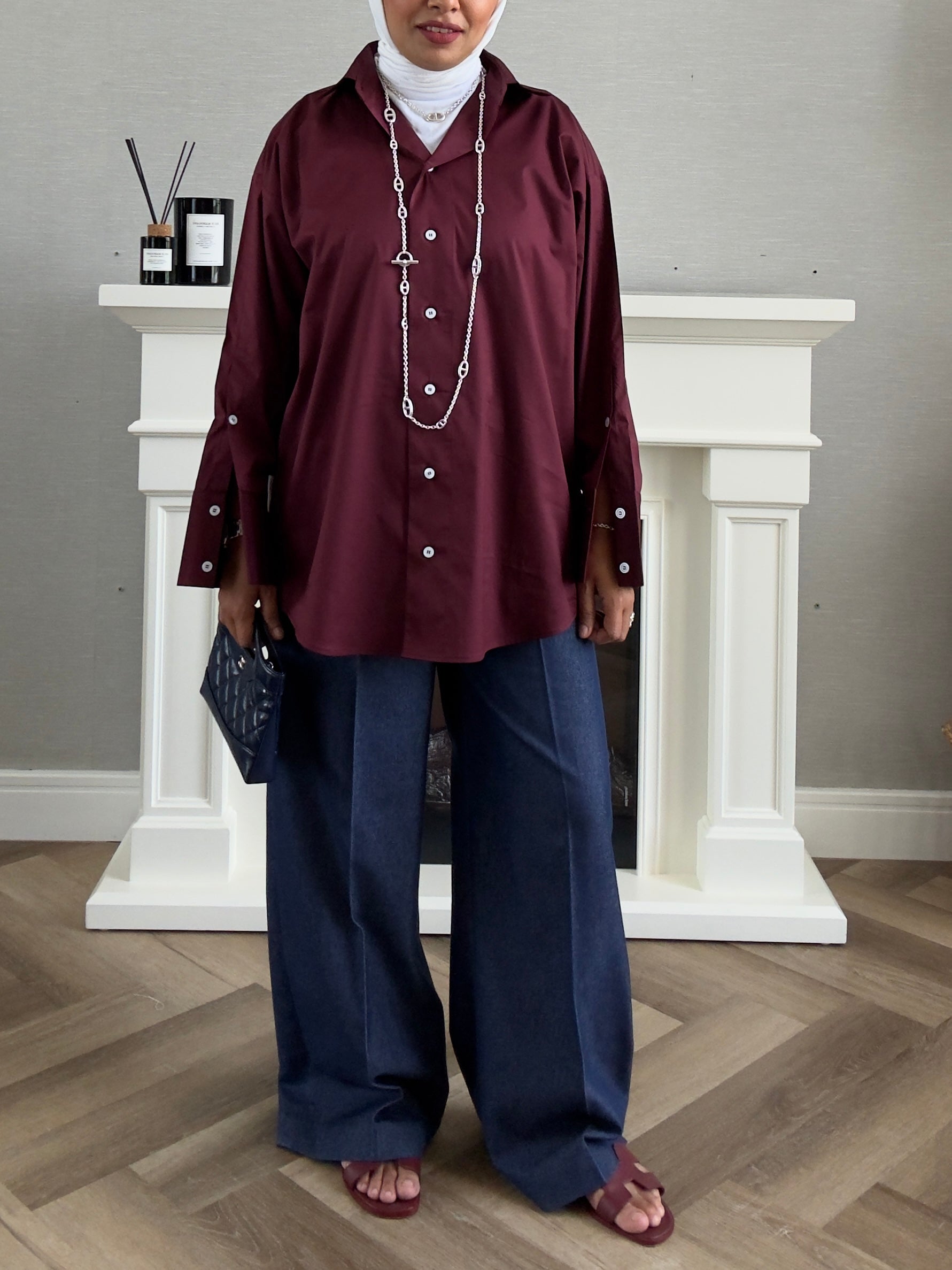 Oversized Poplin Shirt - Maroon