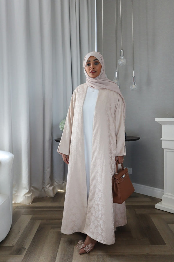 Mahra Abaya With Scarf - Beige Flower Embroidery