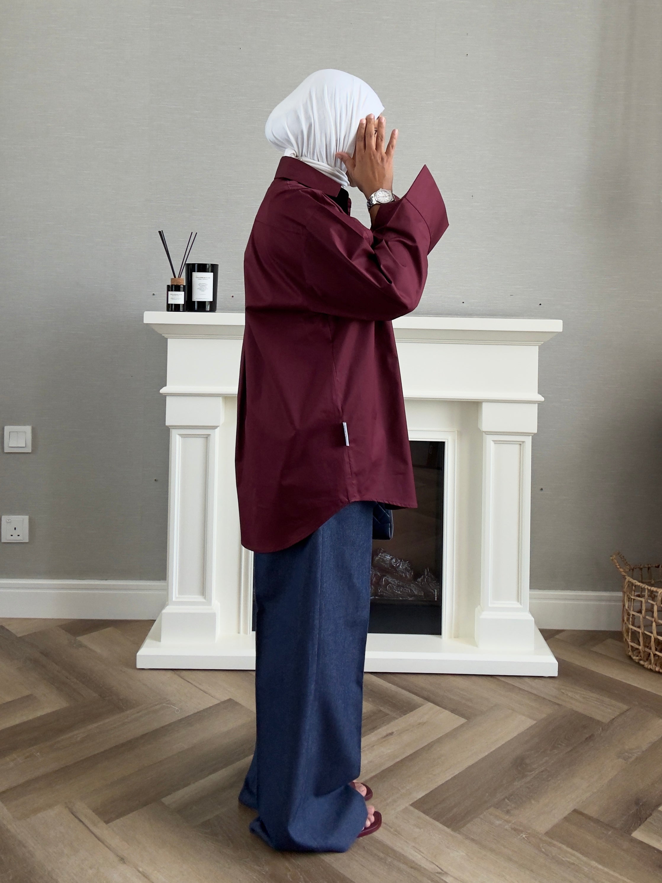 Oversized Poplin Shirt - Maroon