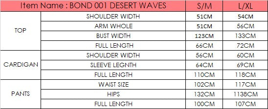 Size chart for Desert Waves Suit -  2 PCS - Navy Blue