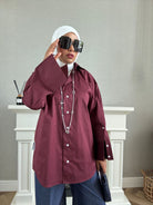 Oversized Poplin Shirt - Maroon