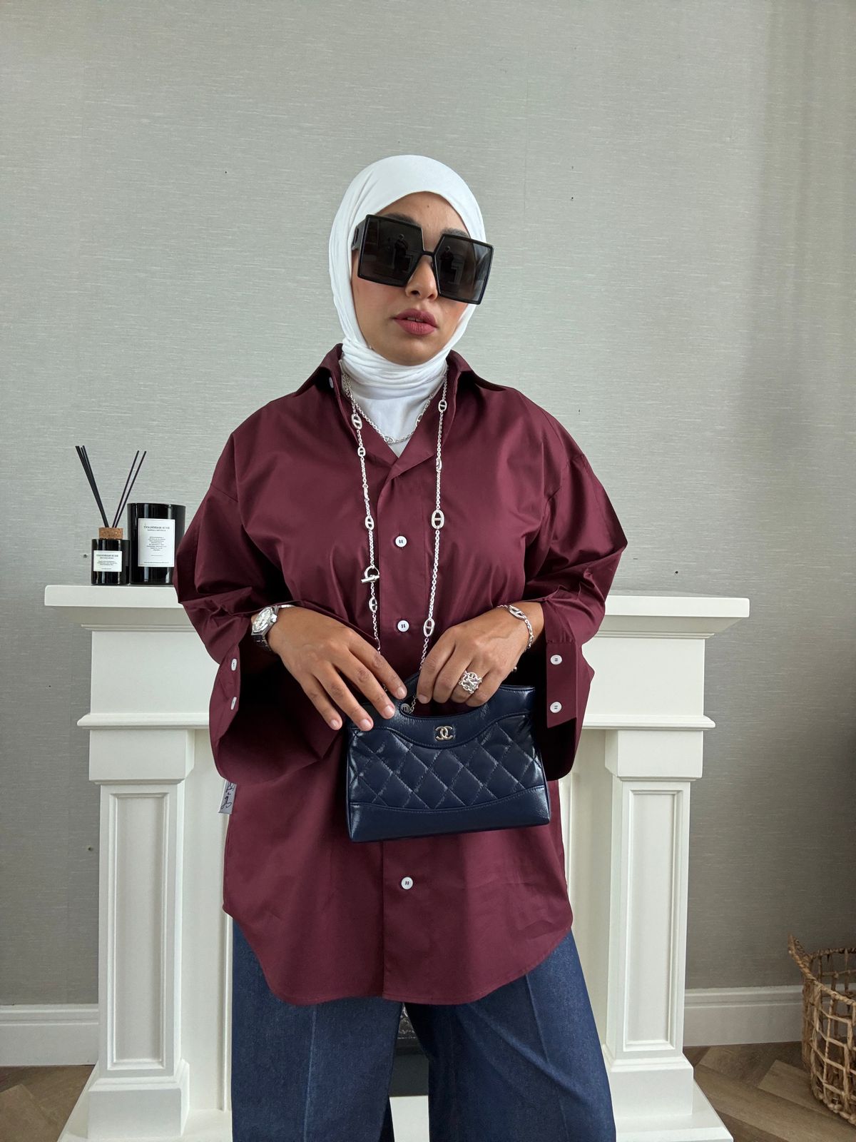 Oversized Poplin Shirt - Maroon