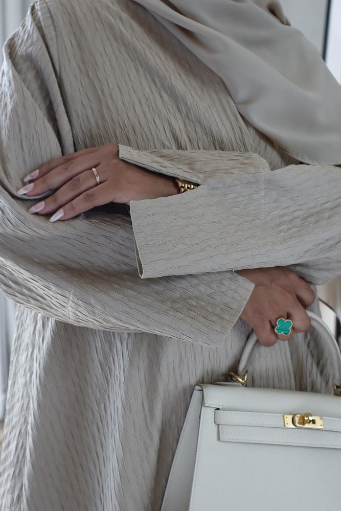 Waves Abaya With Scarf - Beige