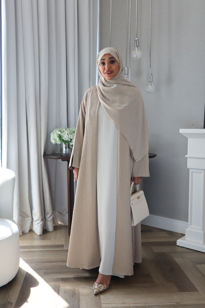 Waves Abaya With Scarf - Beige