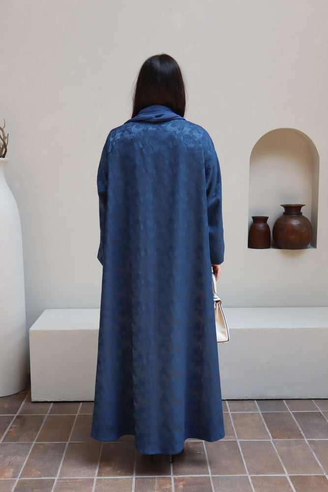 Mahra Abaya With Scarf - Blue Flower Embroidery