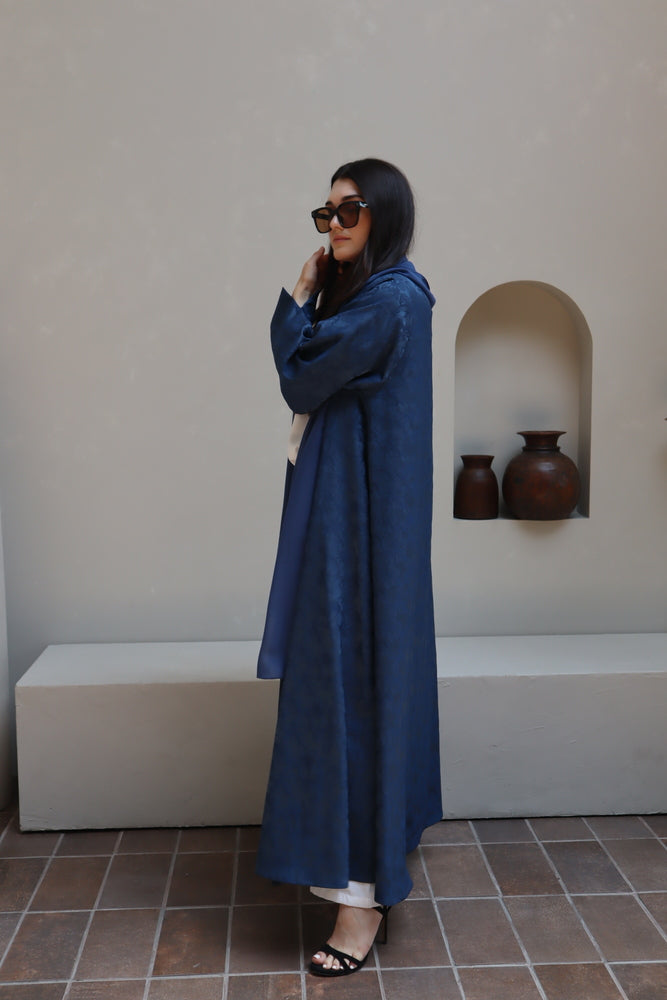 Mahra Abaya With Scarf - Blue Flower Embroidery