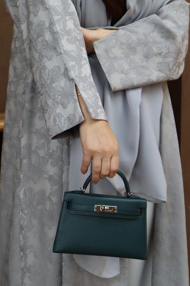 Mahra Abaya With Scarf - Gray Flower Embroidery