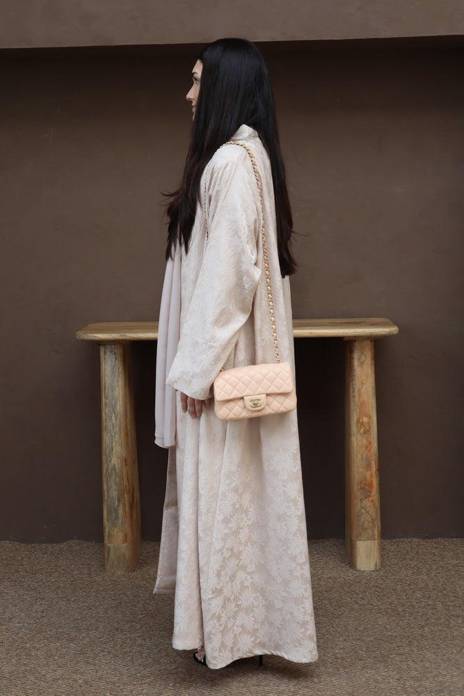 Mahra Abaya With Scarf - Beige Flower Embroidery