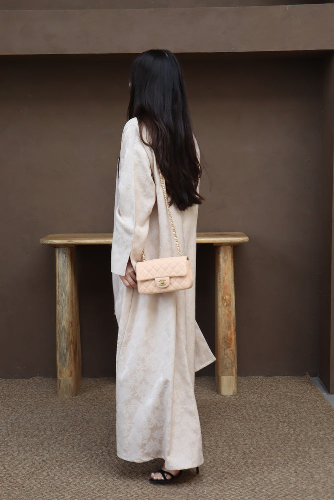 Mahra Abaya With Scarf - Beige Flower Embroidery