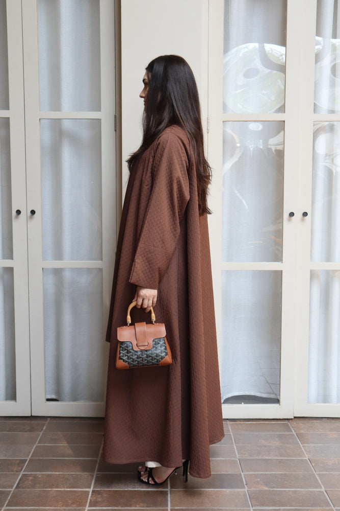 Waves Abaya With Scarf - Brown