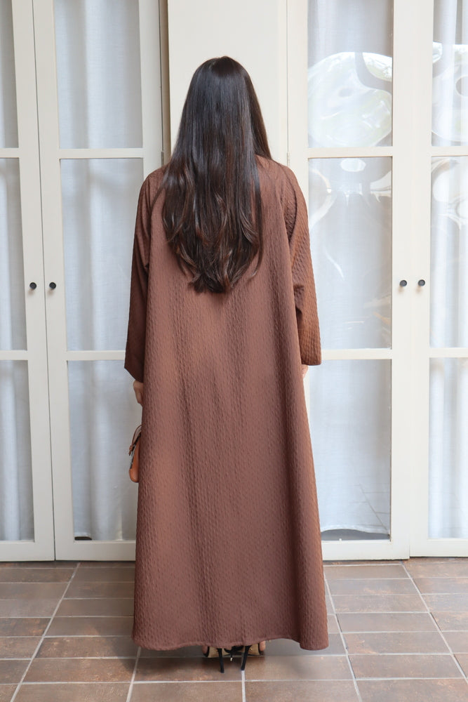 Waves Abaya With Scarf - Brown