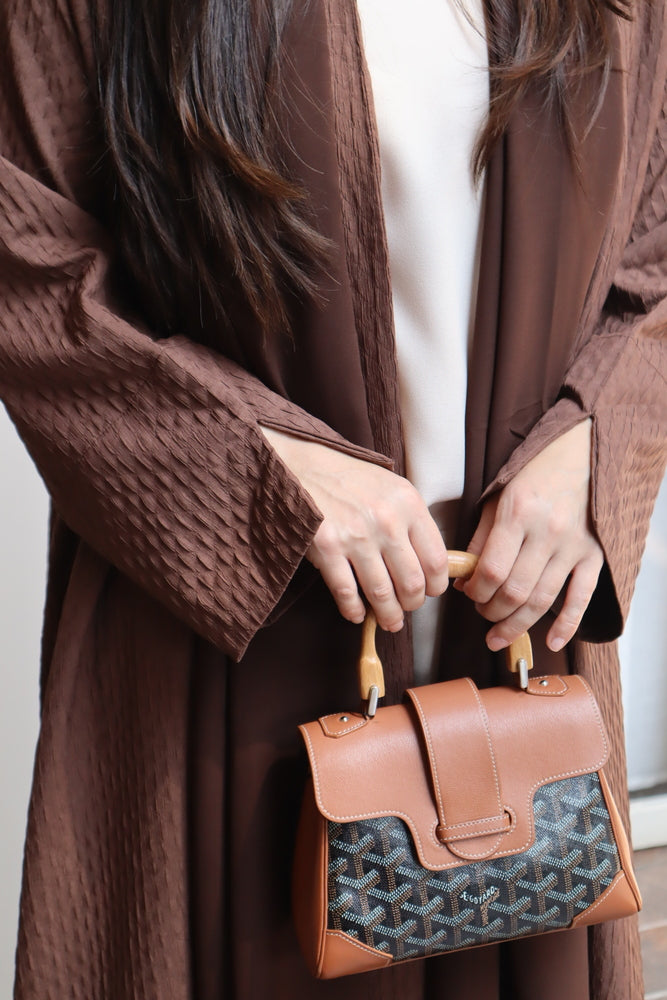 Waves Abaya With Scarf - Brown