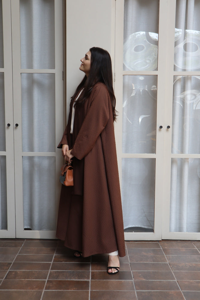 Waves Abaya With Scarf - Brown